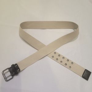 Womens Double Buckle Woven Belt Size 16 P Tan With Brown Leather